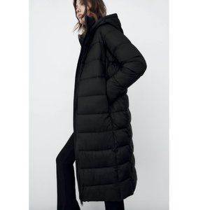 ZARA WOMEN NEW WATER-REPELLENT PACKAWAY LONG PUFFER COAT BLACK 4391/703 XS